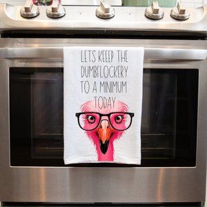 Hilarious Flamingo Handmade Kitchen Towel - 'Let's Keep The Dumbflockery to a Mi